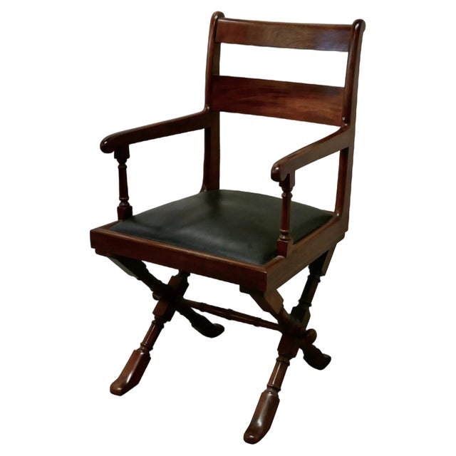 Arts & Crafts X-Frame Mahogany Desk Chair, 1880s For Sale