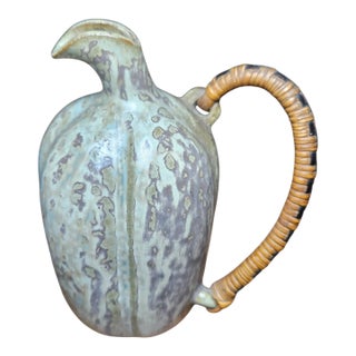1940s Arne Bang Woven Gourd Shaped Rattan Handle Jug For Sale