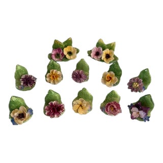 Mid 20th Century English Traditional Coalport Bone China Floral Placecard Holders - Set of 12 For Sale