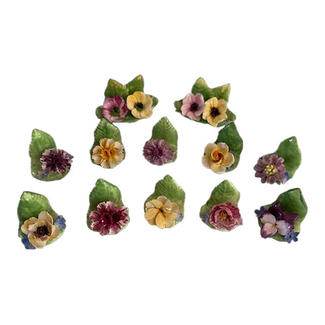 Mid 20th Century English Traditional Coalport Bone China Floral Placecard Holders - Set of 12 For Sale