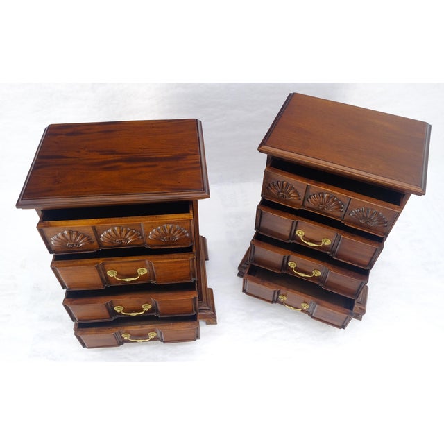 Pair of Solid Mahogany Brass Pull 4 Drawer Bracket Feet Night Stands Tables MINT For Sale - Image 16 of 18