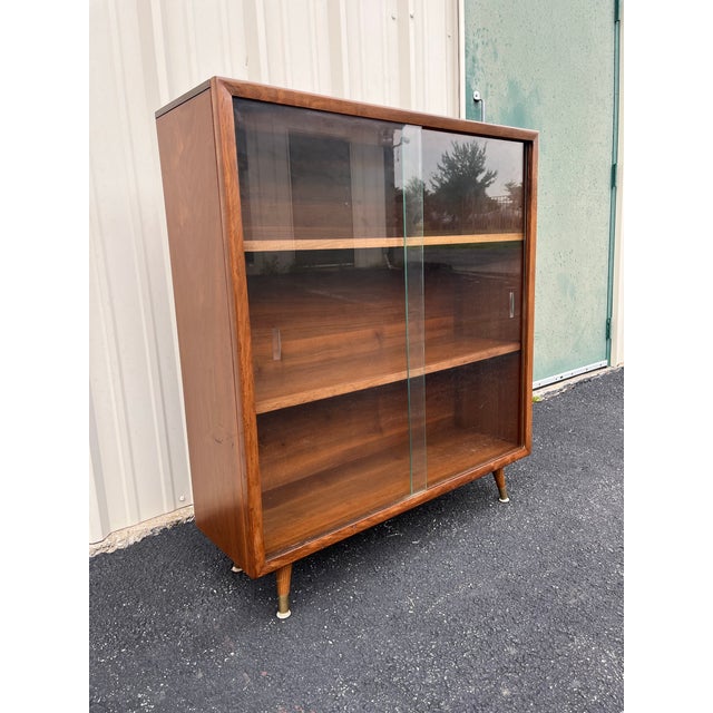 Mid-Century Modern Mid Century Modern Walnut Bookcase With Sliding Glass Doors For Sale - Image 3 of 12