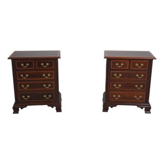 Pair of Stickley Mahogany Inlaid 4 Drawer Nightstands For Sale