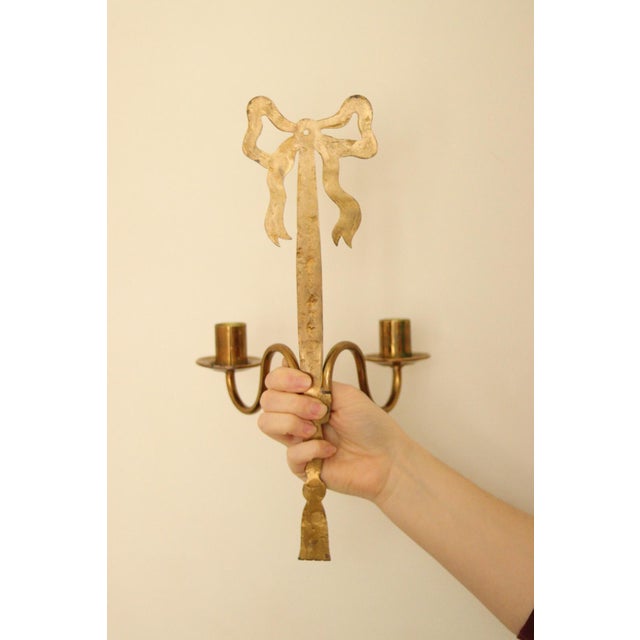 Vintage French Brass Double Arm Bow Sconces, Set of 2 For Sale - Image 5 of 13