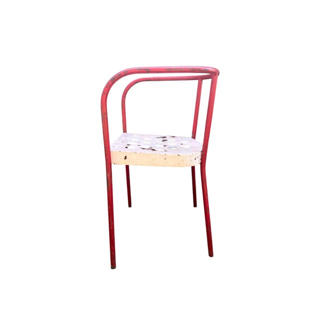 Scarlet Early 20th Century French Industrial Tubular Metal Armchair Chair Attributed to Rene Malaval For Sale - Image 8 of 8