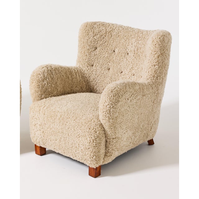 Danish Modern Sheepskin Armchairs, a Pair, 1940's For Sale In New York - Image 6 of 7