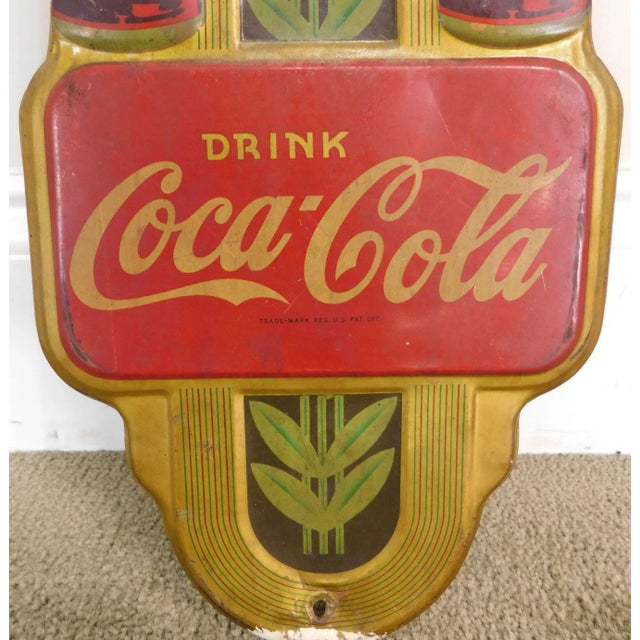 1940s 1940's Art Deco Vintage Coca Cola Embossed Tin Advertising Thermometer For Sale - Image 5 of 13