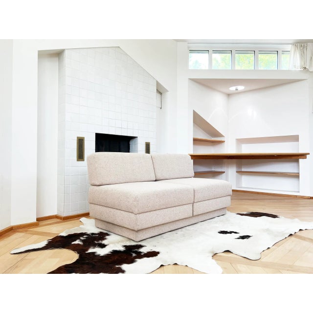 Beige Vintage Scandinavian Convertible Sofa with Built-In Table, 1980s For Sale - Image 8 of 13