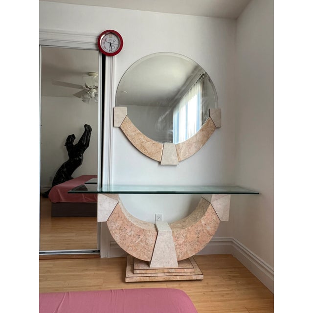 1980s Maitland Smith Marble Travertine Glass Console Table