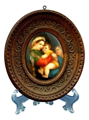 19th Century Miniature Biscuit Porcelain Plaque Depicting the Madonna Della Seggiola after Raphael from Franz Scherl, Florence, Italy