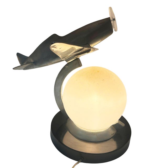 1980s Art Deco Machined Age Aluminum Fighter Airplane Table Lamp by Sarsaparilla For Sale In Los Angeles - Image 6 of 15