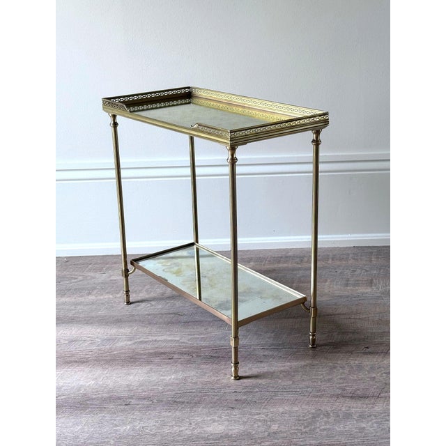 Pair of French Mid-Century Brass and Églomisé Two-Tier Side Tables in the Manner of Maison Baguès, Circa 1950–1965. For Sale In New Orleans - Image 6 of 7
