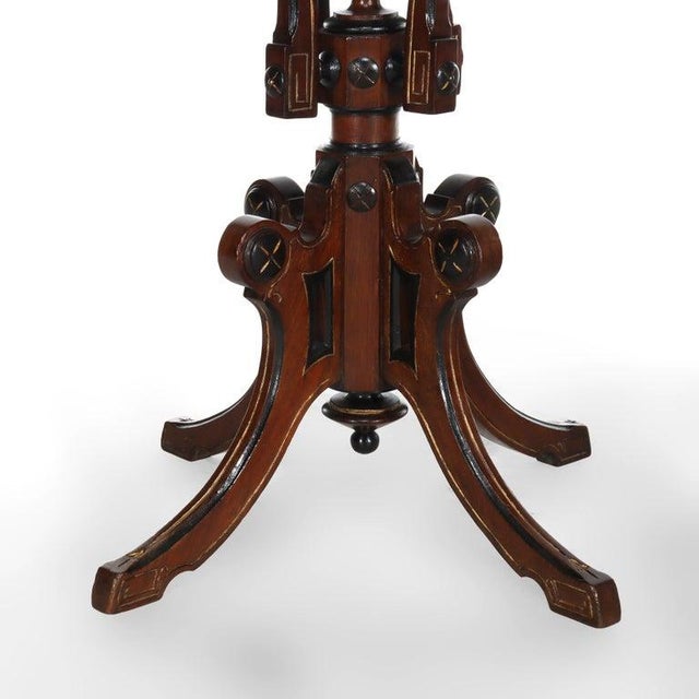 Pair Antique Renaissance Revival Ebonized & Inlaid Walnut & Burl Stands C1890 For Sale - Image 4 of 14