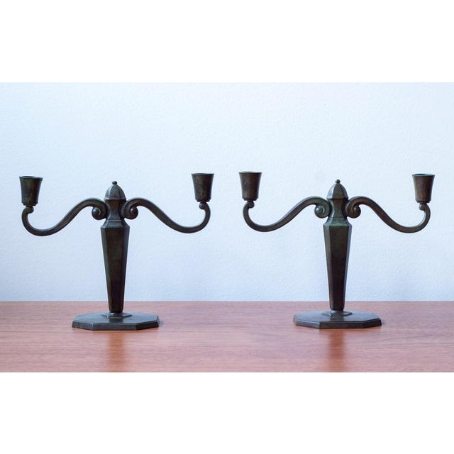 Bronze Candelabras from GAB, 1930s, Set of 2 For Sale - Image 4 of 10