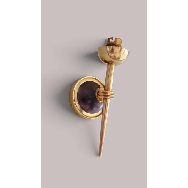 Metal Vintage Wall Sconces in Brass and Opaline Glass from Arlus, 1950s, Set of 2 For Sale - Image 7 of 18