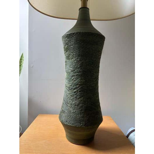 1980s Lee Rosen Mid-Century Ceramic Green Glaze Table Lamp For Sale - Image 10 of 12