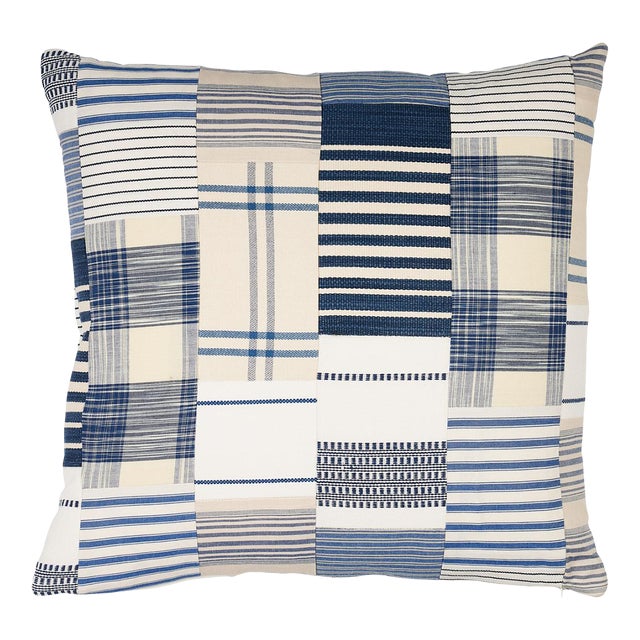 Schumacher Carlisle Patchwork 22" Pillow in Indigo For Sale