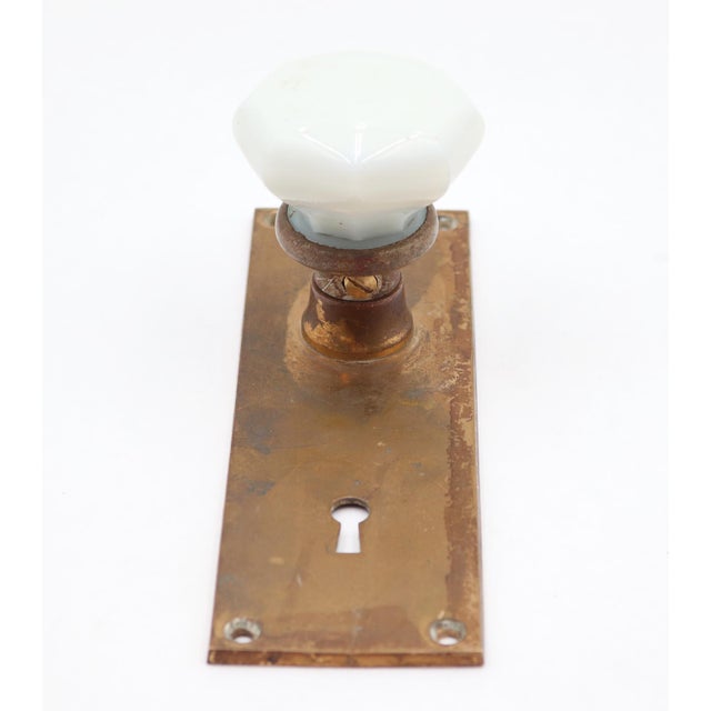 Vintage White Milk Glass & Brass Plate Dummy Door Knob For Sale - Image 4 of 5