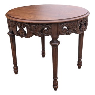 Antique 1930s Italian Style Hand Carved Walnut Lamp Table Renaissance Revival Side Table For Sale