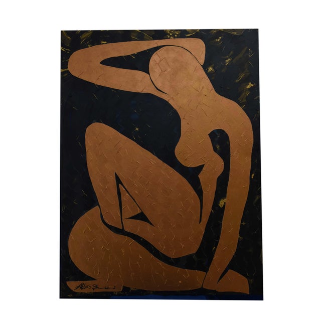 Figurative Golden Silhouette Acrlyic on Canvas For Sale - Image 3 of 3