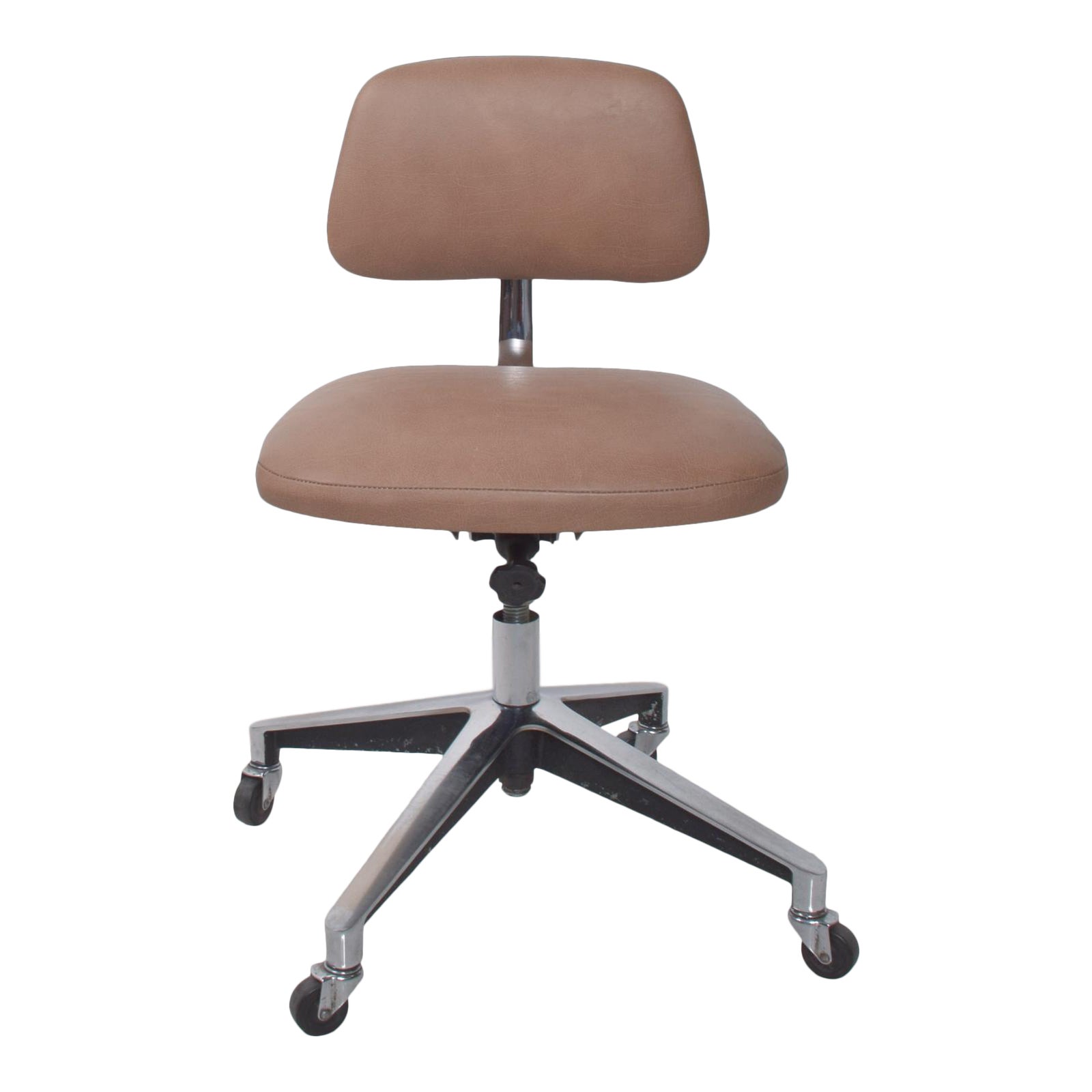 1970s Saarinen Knoll Office Desk Task Chair Tan Leather Adjustable