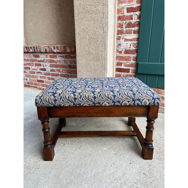 Antique English Oak Bench Upholstered Window Seat Jacobean Revival C1920 For Sale - Image 14 of 18