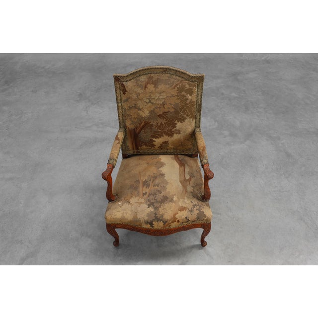 Carved Walnut Armchair with Cabriole Legs and Tapestry Upholstery, France, 1880 For Sale - Image 9 of 18