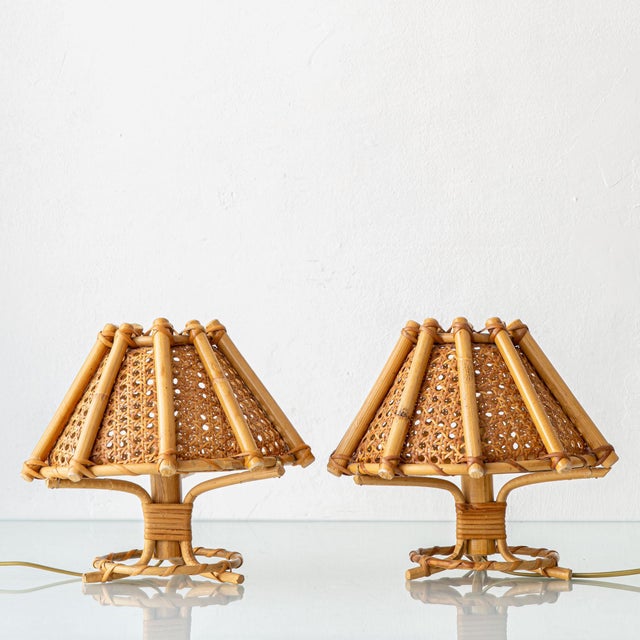 Vintage French Riviera Rattan Table Lamps in the style of Louis Sognot, 1960s, Set of 2 For Sale - Image 12 of 12