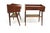 Pair of bedside tables, Swedish design, 1960s. Teak veneer frame with contoured sides and a raised back edge. Each unit...
