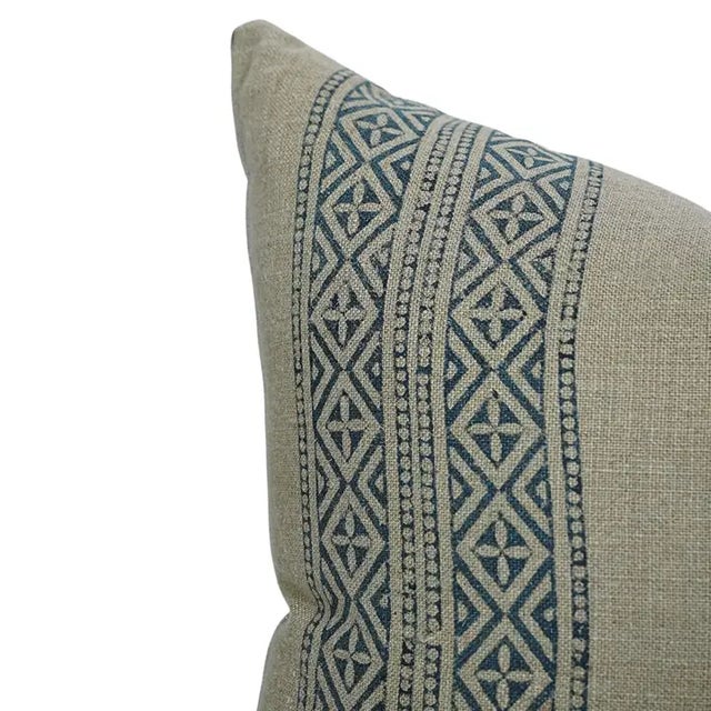 Fabdivine Artisan Block Print Throw Pillow Cover 18x18 Inch Thick Linen-Kaju Katali For Sale - Image 4 of 5