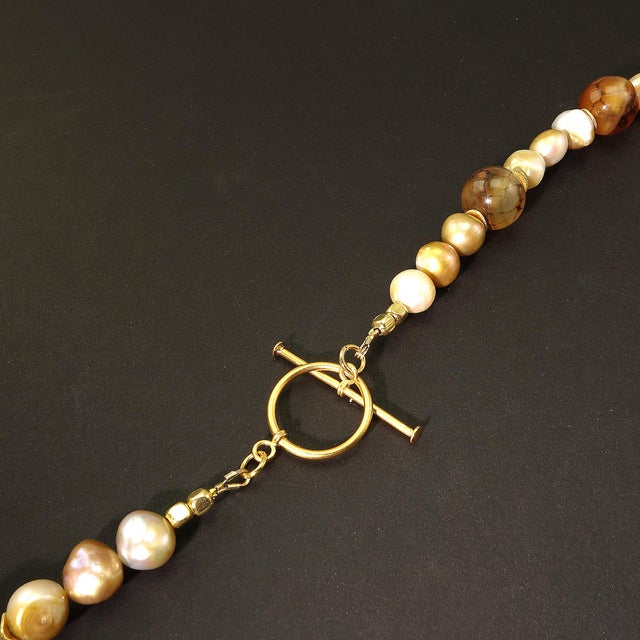 Spiderweb Jasper and Pearl Necklace For Sale - Image 9 of 10