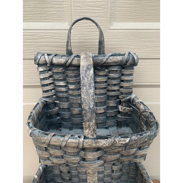 Early 20th Century American Gray Splint Oak Double Hanging Basket For Sale - Image 4 of 10