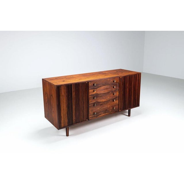 1960s Scandinavian Sideboard in Rosewood with Tambour Doors, Denmark, 1960 For Sale - Image 5 of 18