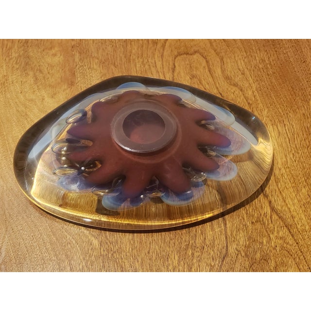 2007 Signed Robert Eickholt "Seascape" Decorative Art Glass Shallow Bowl/Dish/Paper Weight For Sale - Image 9 of 11