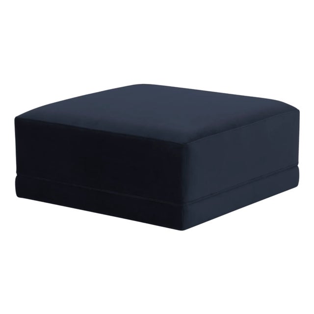 2020s Willow Navy Performance Velvet Ottoman For Sale - Image 5 of 5