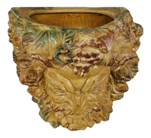 Mid 20th Century Italian Majolica Glazed Terracotta Bacchus Head Wall Pocket Vase