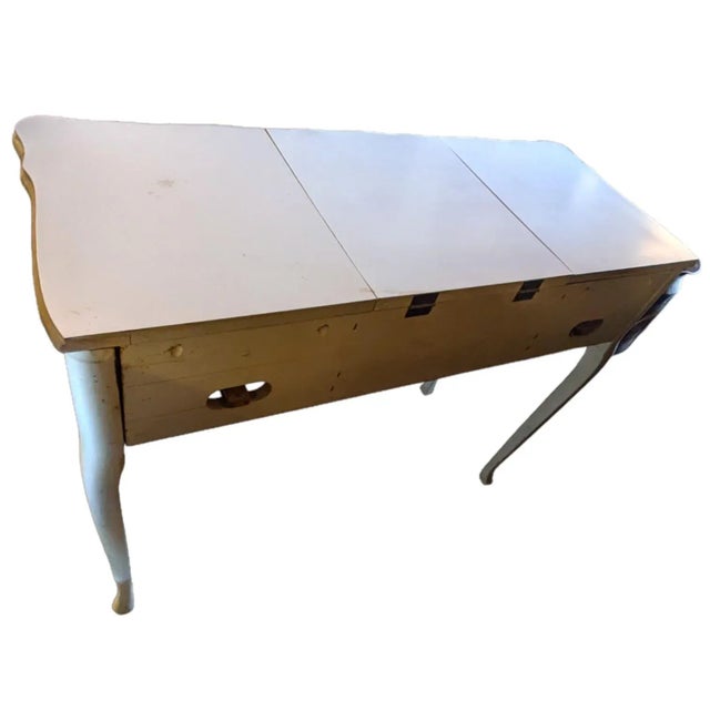 Cream 1970's French Provincial Style 2 Tone White and Gold Vanity Desk With Hideaway Mirror For Sale - Image 8 of 8