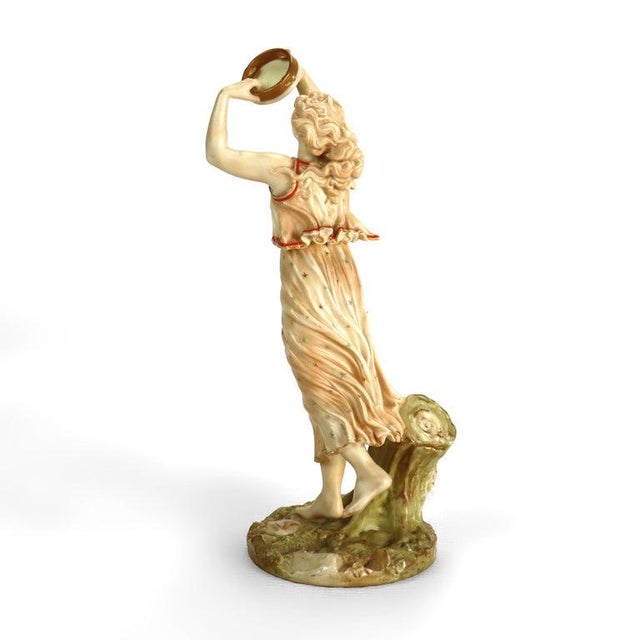 Late 19th Century English Royal Worcester Porcelain Figure of Classical Woman & Tambourine C1890 For Sale - Image 5 of 9
