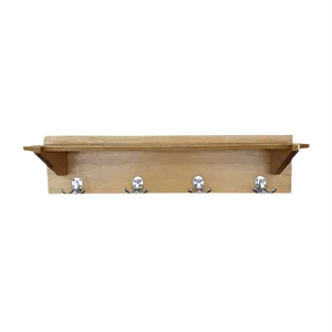 Light Oak Wall Rack with Chromed Metal Hooks, 1960s
