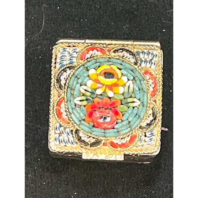Brass Vintage Italian Gilt Brass Square Micro Mosaic Pill Box - Floral Motifs For Sale - Image 8 of 10
