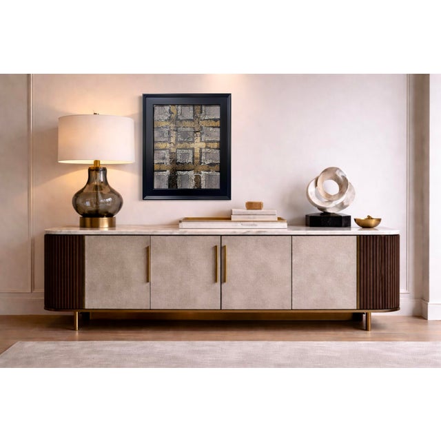 This original mixed-media abstract painting by J. Kent Martin is inspired by aerial views of farmland and the ordered...