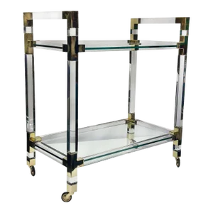 1970s Vintage Acrylic & Brass Bar Cart by Charles Hollis Jones