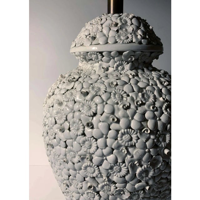 Vintage Italian Antonio Zen White Flower Lamps - A Pair For Sale - Image 4 of 10
