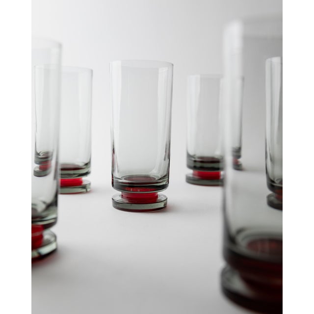 Vintage Grey Drinking Glasses with Red Stems, 1970s, Set of 6 For Sale - Image 4 of 11