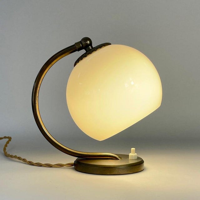 Art Deco Brass and Opaline Glass Table Lamp, Germany, 1930s For Sale - Image 11 of 15