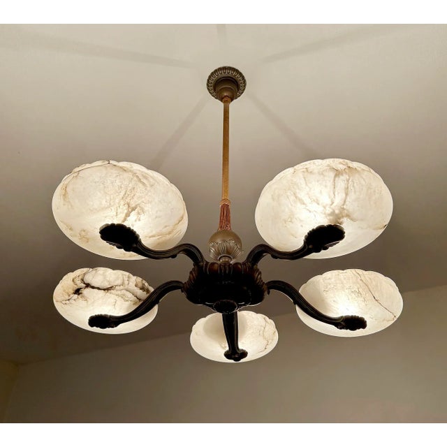Large Art Deco Alabaster Pendant Light, 1930s For Sale - Image 10 of 18