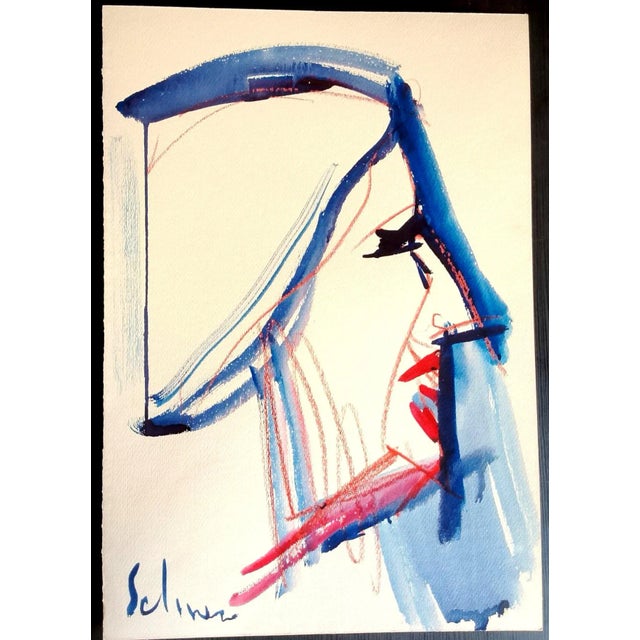 Mario Salmaso, Modern Girls, 1980, Mixed Media on Paper For Sale - Image 4 of 4