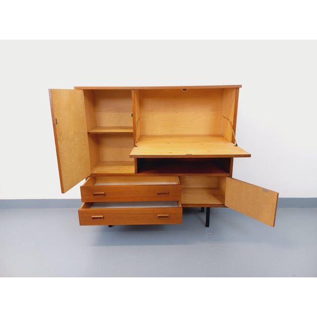 Wood Vintage Scandinavian Modernist Style Teak and Black Metal Bookcase with Secretary, 1950s-1960s For Sale - Image 7 of 18