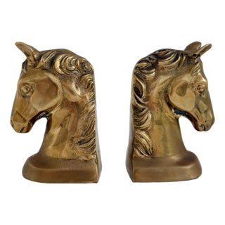 Mid 20th Century Brass Horse Head Bookends- a Pair For Sale