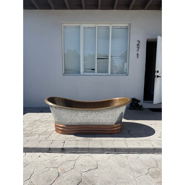 Designer Copper Freestanding Soaking Tub W/ Mosaic Exterior For Sale In Miami - Image 6 of 6